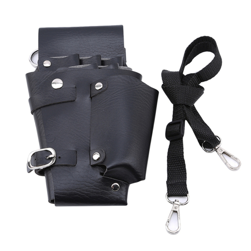 PU Holster Pouch With Waist Shoulder Belt Black Hairdressing Barber Scissor Holder Leather Rivet Clips Bag