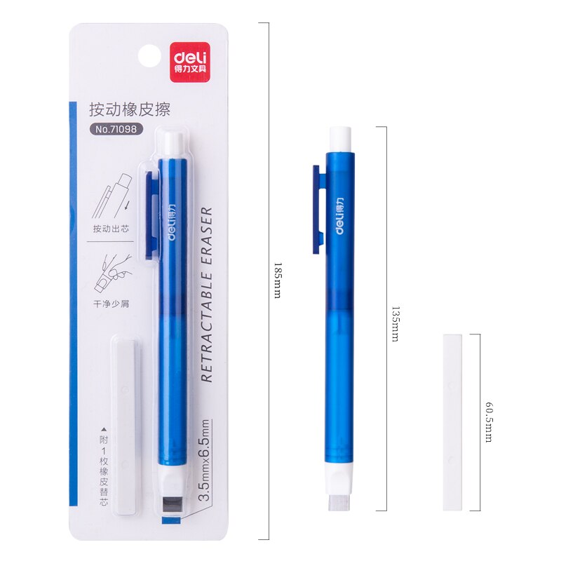 DELI Retractable Press Eraser Correction Supplies Pen Style Pencil Rubber Erasers For Students Office School Stationery