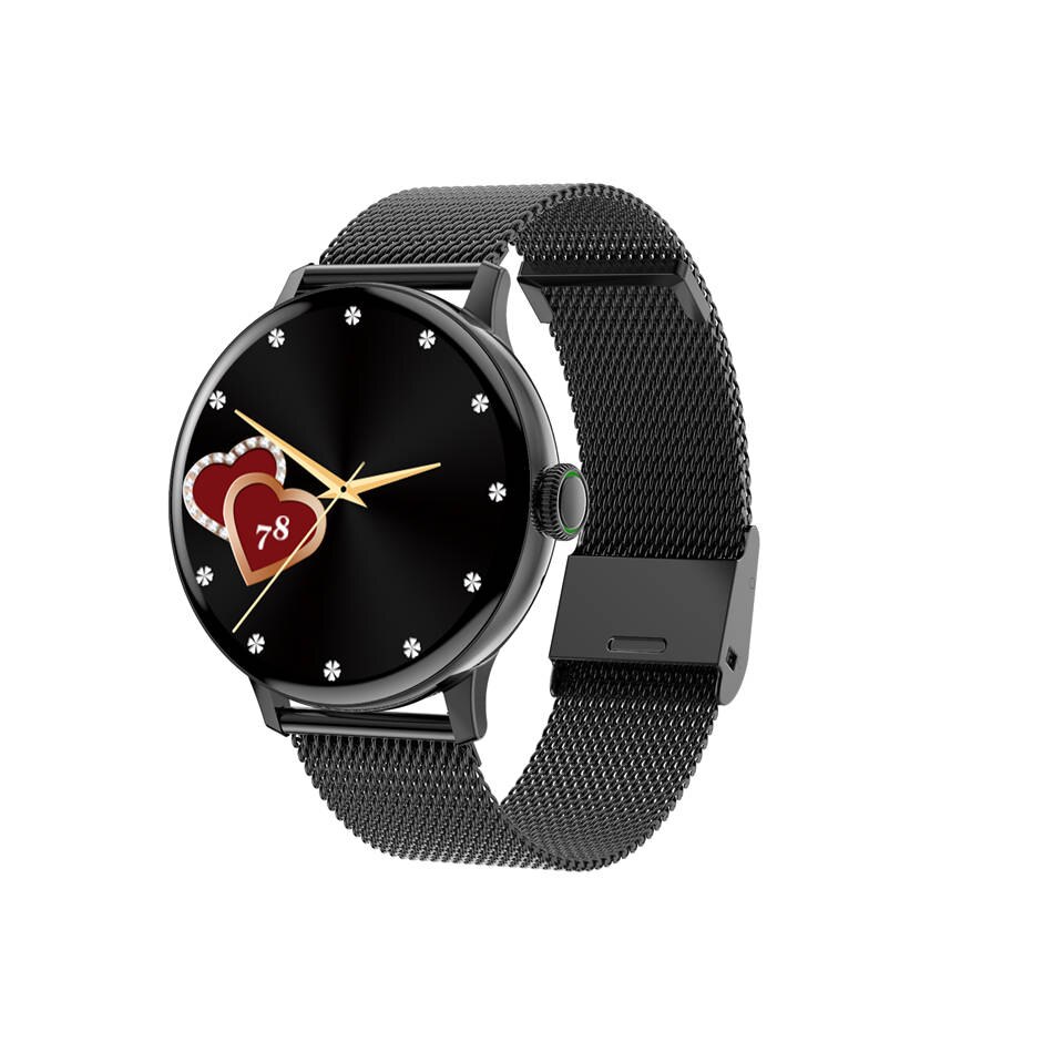 Smartwatch für damen , dt2 1.19 zoll-runddisplay, bluetooth-anruffunktion, herzfrequenzmesser, fitness-tracker für android und ios: Schwarzer metallgürtel