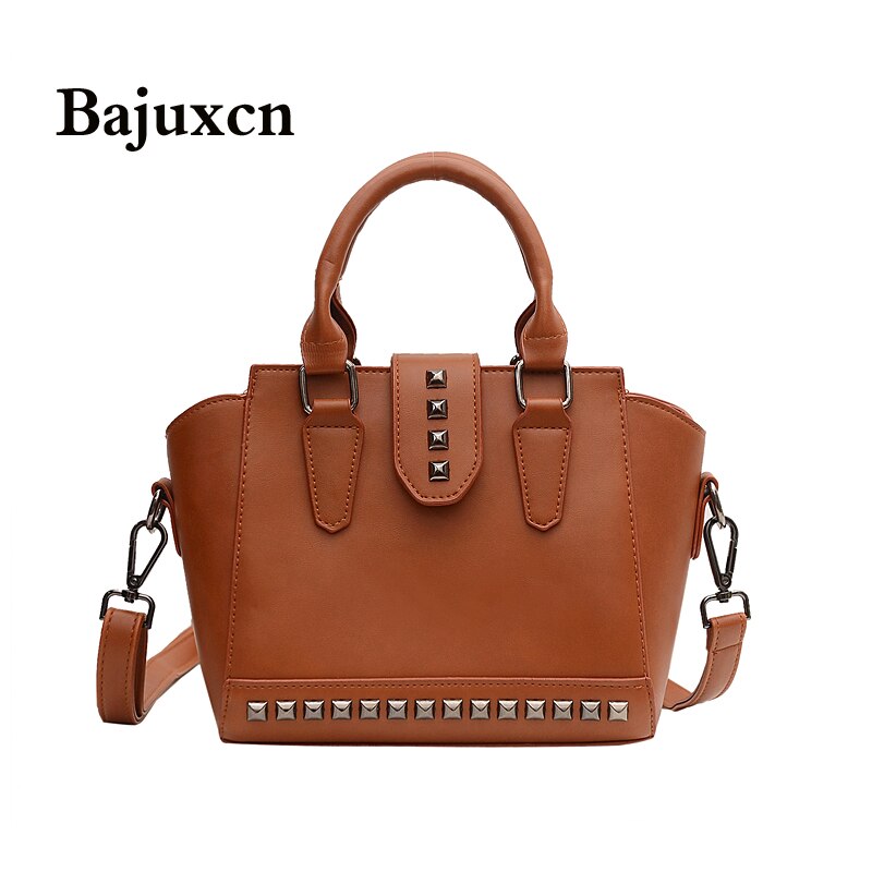 Trendy rivet shoulder bag soft leather messenger bag brand handbag summer bucket bag