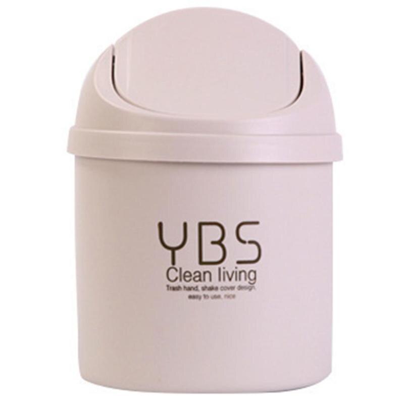 Mini Waste Bin Desktop Home Garbage Basket Table Trash Can Swing with Lid: White