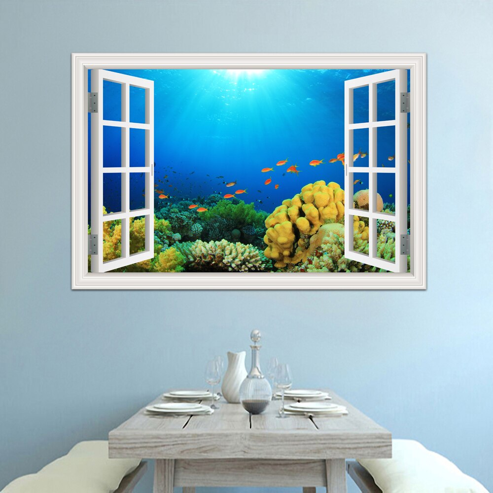 3D Vinyl Stickers Ocean Animal Mural Wallpape Underwater World Bedroom Bathroom Living Room Wall Art Decals Home Decorations