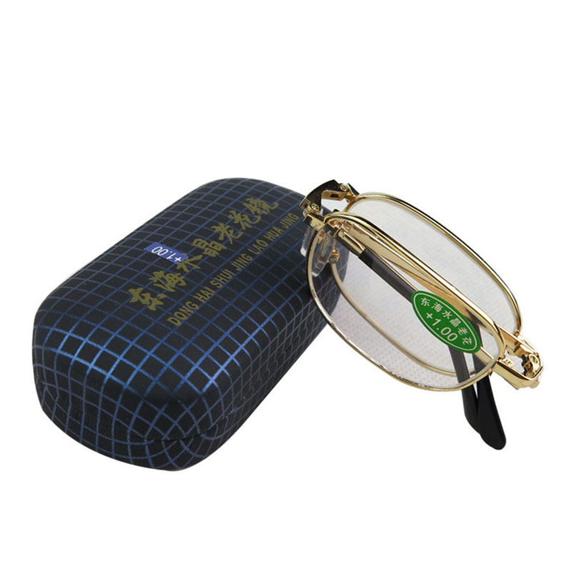 Vrouwen Mannen Metalen Frame Vouwen Leesbril Met Case Sterktes + 1.00 Tot + 4.00