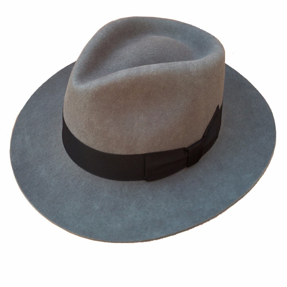 Classic Grey Men's Wool Felt Godfather Fedora Gangster Mobster Hat