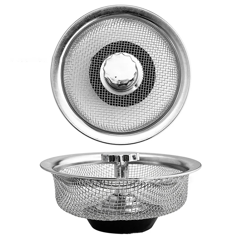 Diskbänkssil propp  - 2- i -1 rostfritt stål sil filter diskbänks avloppssil och propp , 83mm diameter