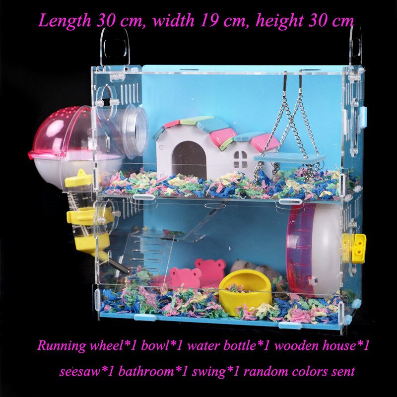 Maison de Hamster bleu grande taille Villa acrylique Double cobaye Cage petit animal de compagnie pour un Hamster Bservation nid: Set meal-03