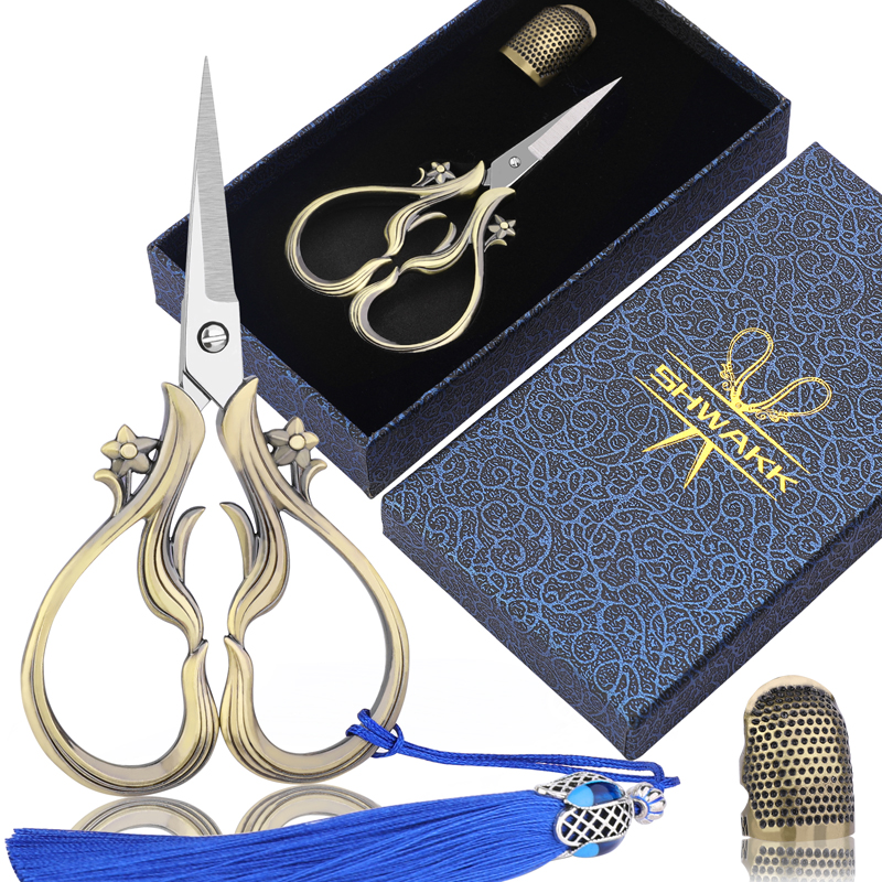 SHWAKK European Retro Scissors Cross Stitch Antique Vintage Scissors Thread Embroidery Scissor Sewings For Handicraft DIY: type 2