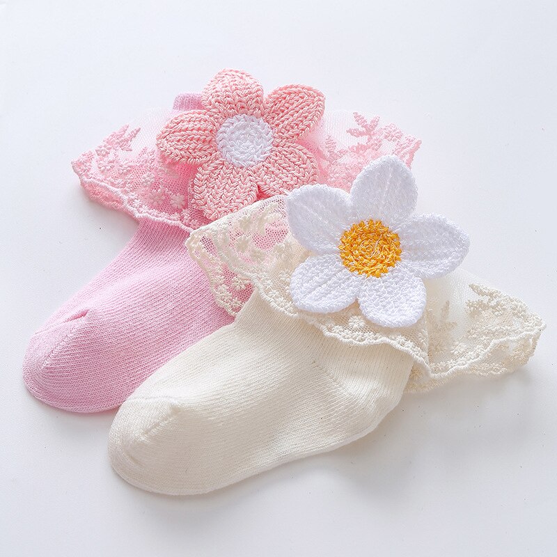 Lace Ruffle Newborn Baby Socks Spring Autumn Princess Flower Baby Girls Socks Soft Cotton Infant Short Socks 0-6M