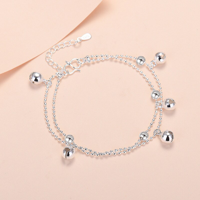 5 mały dzwon bransoletka uroki moda damska srebro 925 podwójna warstwa łańcucha piłka