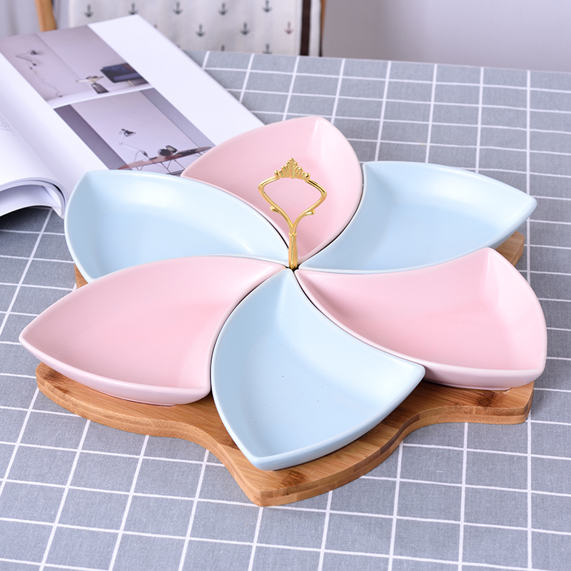 Multifunctionele keramiek Fruitschaal dessert Dessert Dienblad Plaat Snack Schotel 6 Compartimenten Creatieve Home Decoratie trinket dish