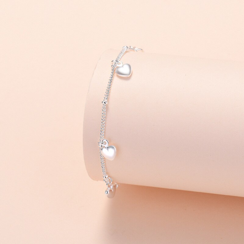 Esterlina 925 prata 5 corações clássicos pulseira charme feminino mão corrente jóias originais para o presente