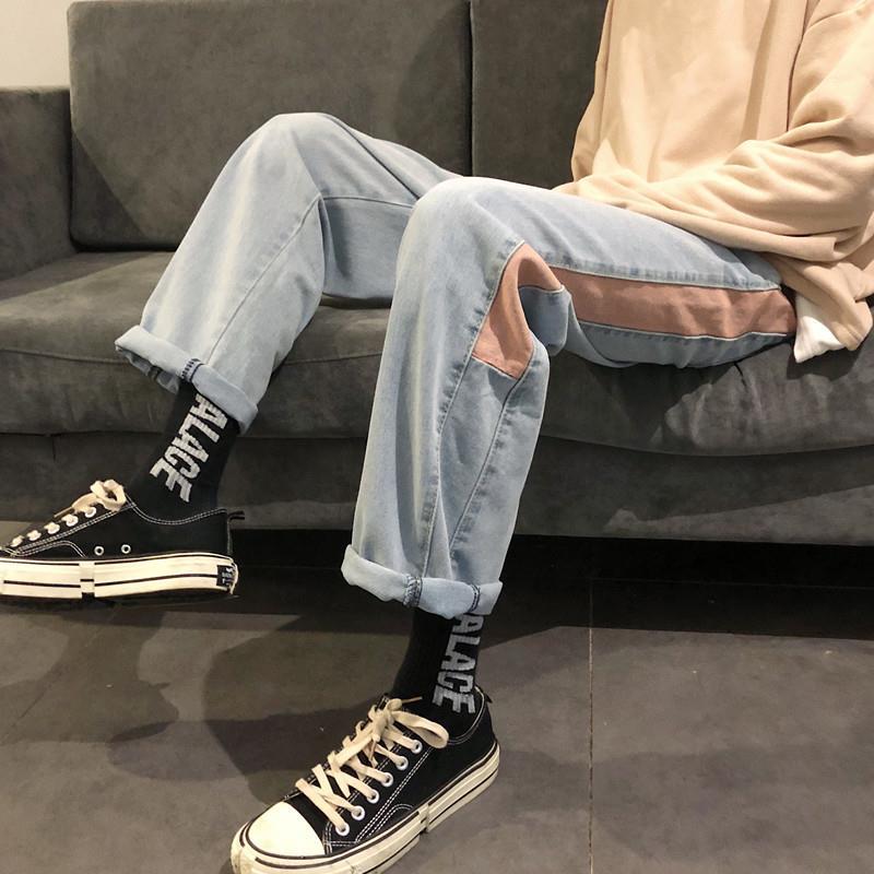 Men Jeans Autumn Male Bottoms Patchwork Outwear Straight Oversize 3XL Korean Trendy Ulzzang Chic Ins All-match Daily