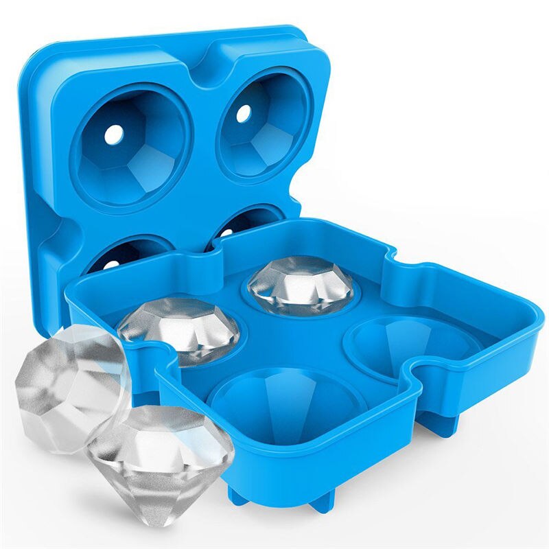 4 Holte Diamant Vorm 3D Ice Cube Mold Maker Bar Party Siliconen Trays Chocolade Mold Keuken Tool, een Grote