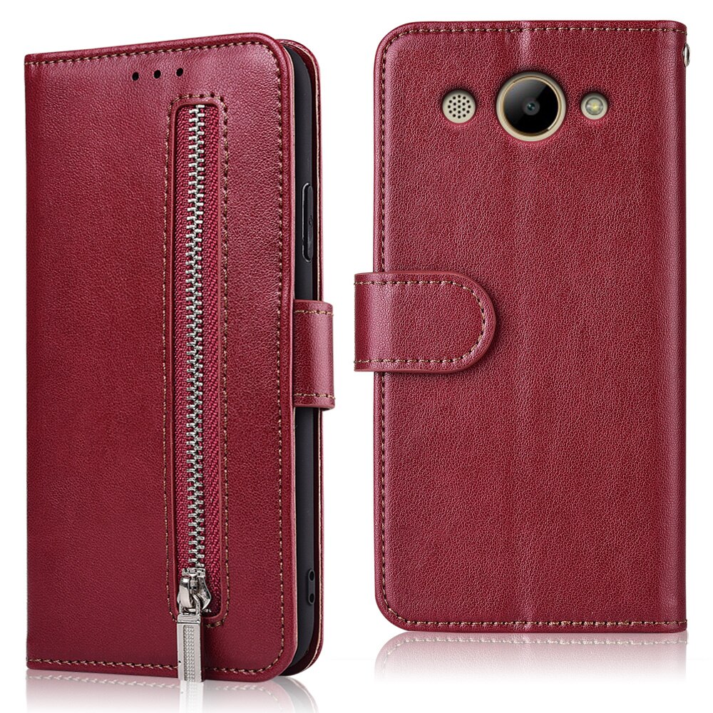 On Huawei Y3 Case Zipper Wallet Leather Case For Huawei CRO-L02 CRO-L22 CRO-L03 CRO-L23 CRO-U00 Capa For Y3 Flip Cover: 61zipper--Winered