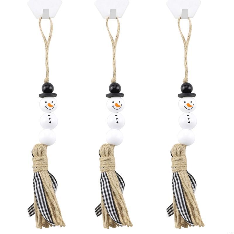 T8We 10 PCS Kerstmis houten kraal sneeuwpop houten kraal winter houten kraal losse ambacht houten kraal ronde kraal voor winter