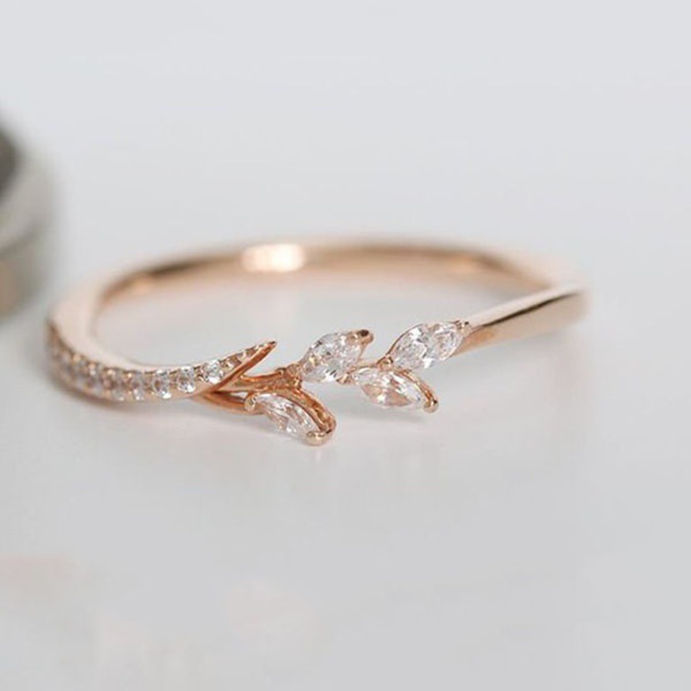 Vrouwen Leaf Crystal Verlovingsringen Vrouwen Eternity Wedding Band Ringen Voor Vrouwelijke Rose Gouden Ringen Sieraden