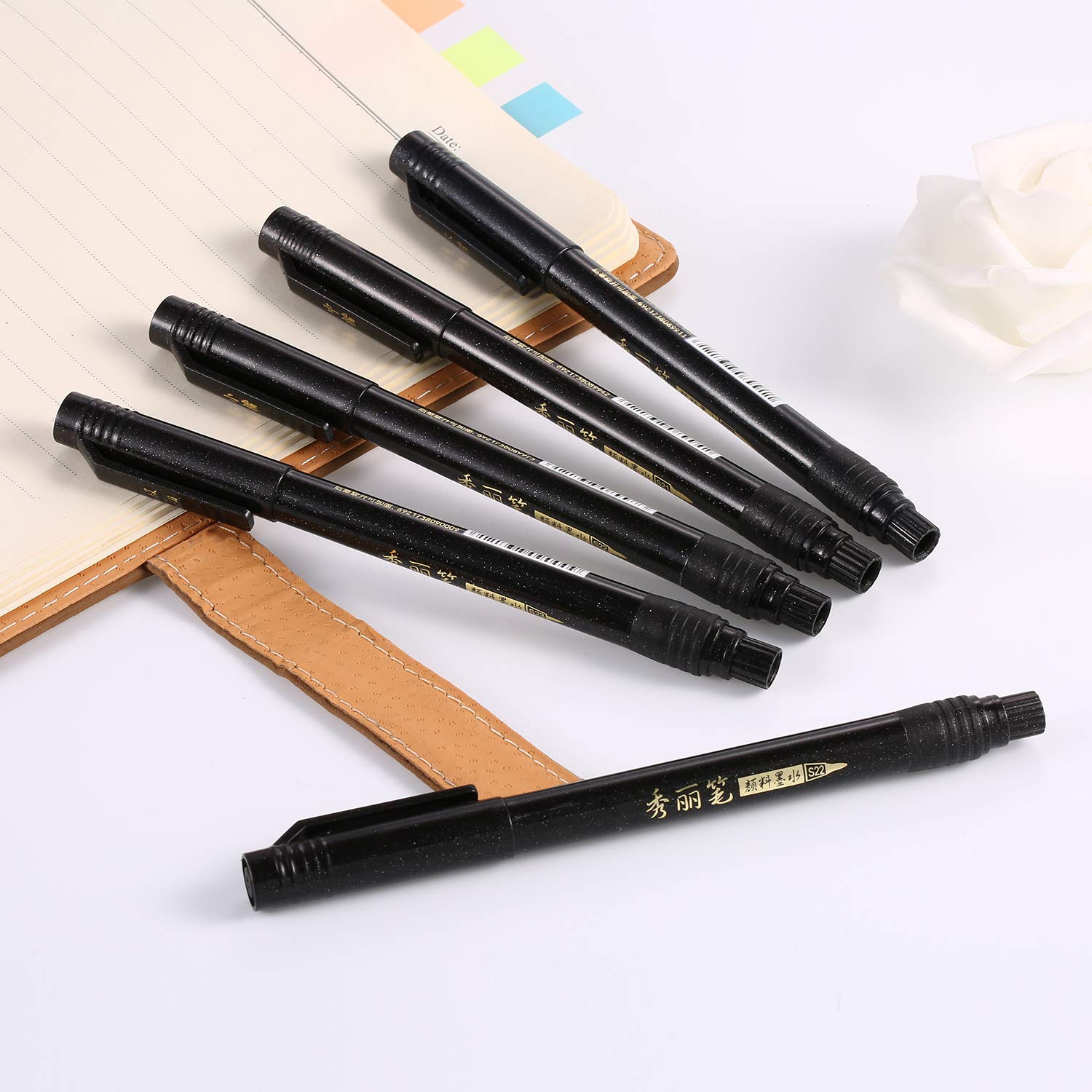 Refill Brush Calligraphy Pen for Lettering 4 Sizes Black Brush Marker Pen Calligraphy Set (4 Brush Pens)
