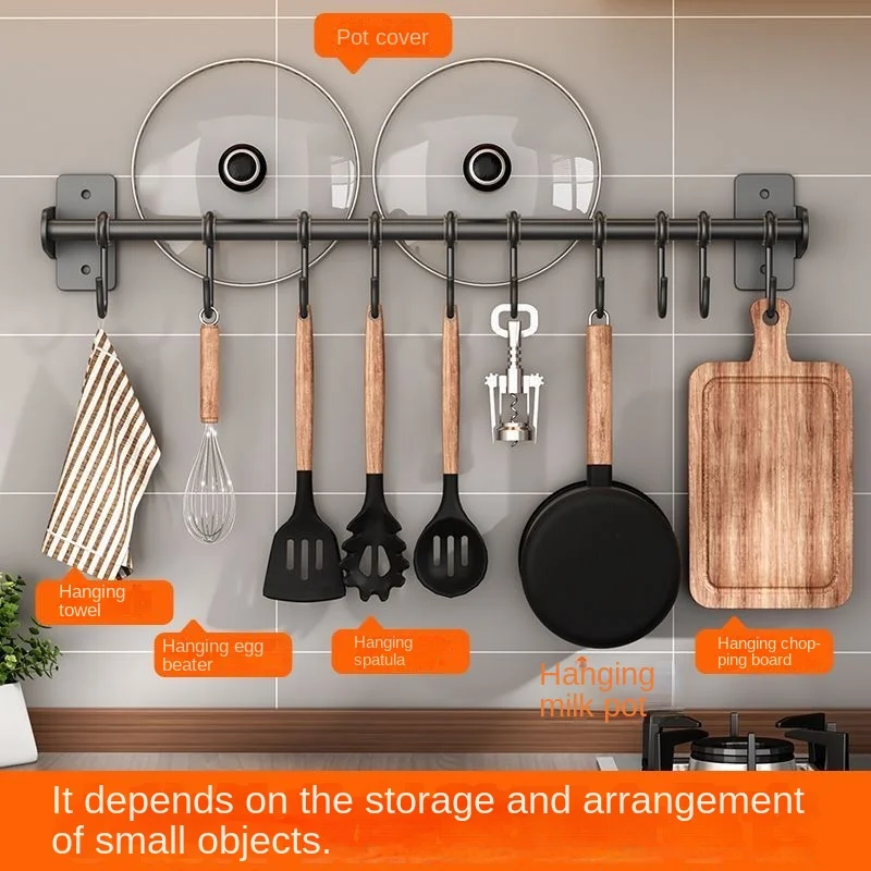 Rastrelliere da cucina per pentole e padelle, scaffale da cucina a parete, gancio per utensili da cucina con coperchio in acciaio inossidabile ganci scorrevoli per cucchiaio