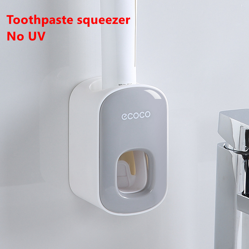 Smart Toothbrush Holder UV Toothbrush Disinfection Solar +USB Charging Automatic Toothpaste Dispenser Bathroom Accessories: No UV Gray B