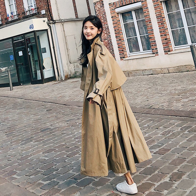 Gabardinas de mujer ropa de calle holgada mujer trabajador ropa de calle gabardinas largas Mujer OL oversize Trench FY12