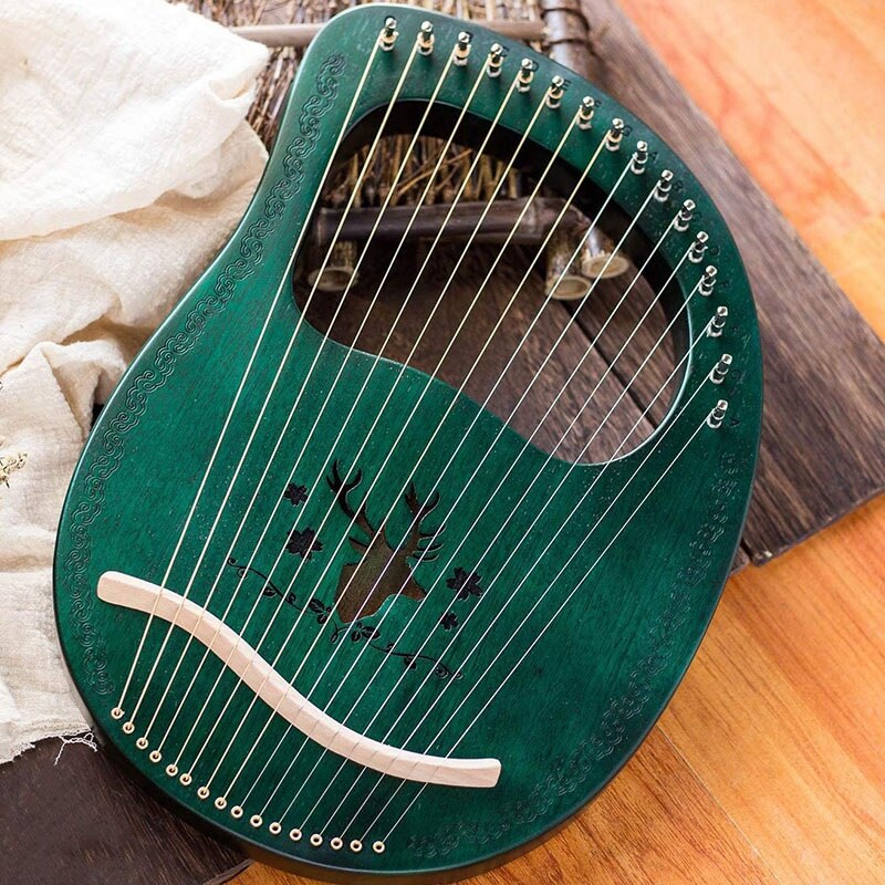 Lyreharpe 16- strengs harpe heptachord mahogni ludharpe med stemmenøgle til musikelskere begyndere, mørkegrøn