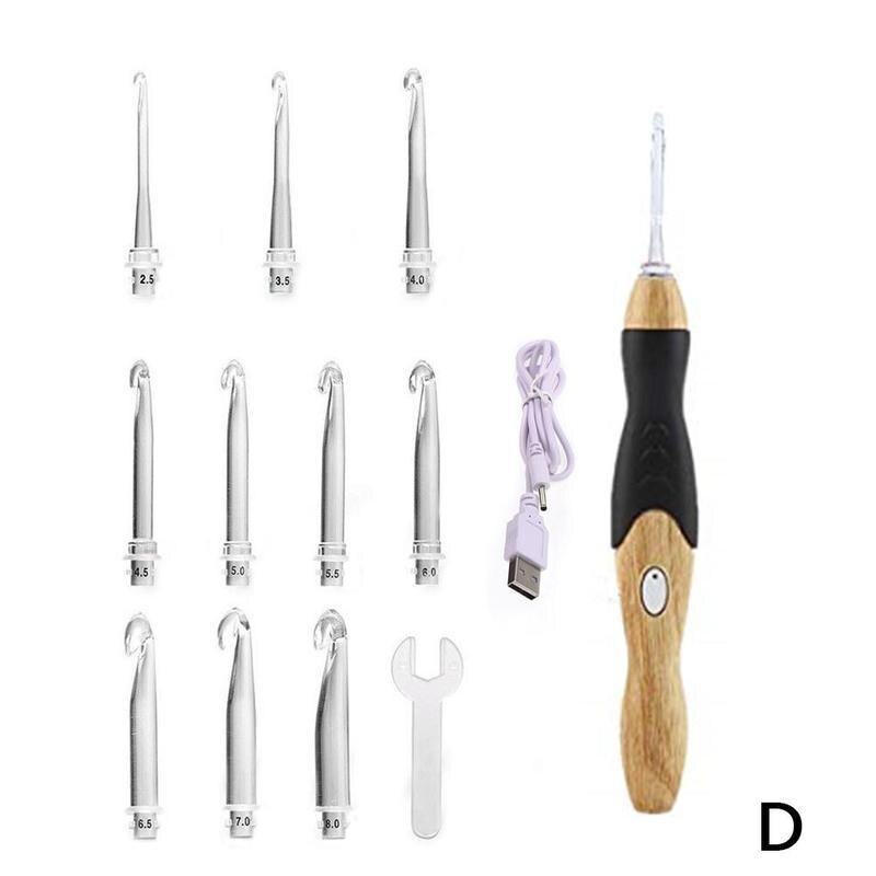 1 Set Lighted Crochet Hooks Set - Light Up Crochet Hooks, Rechargeable Crochet Hook with Light: D