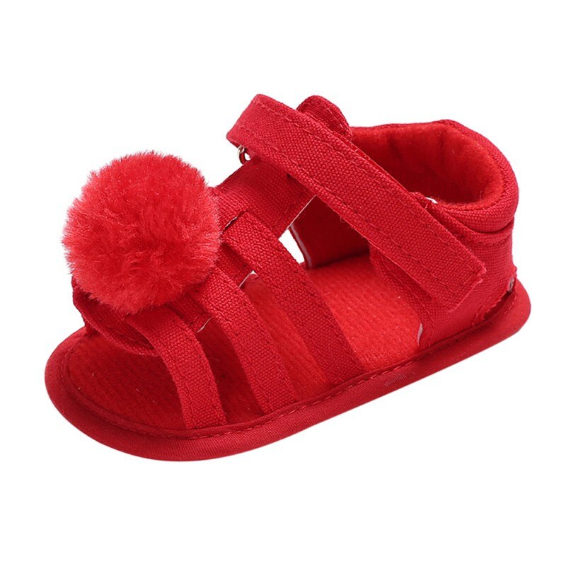 Baby Shoes Baby Sandals Listing Summer Newborn Girls Cute Hollow Hair Ball Princess Sandals Anti-skid Shoes 0-18M A: Red / 0-6 Months