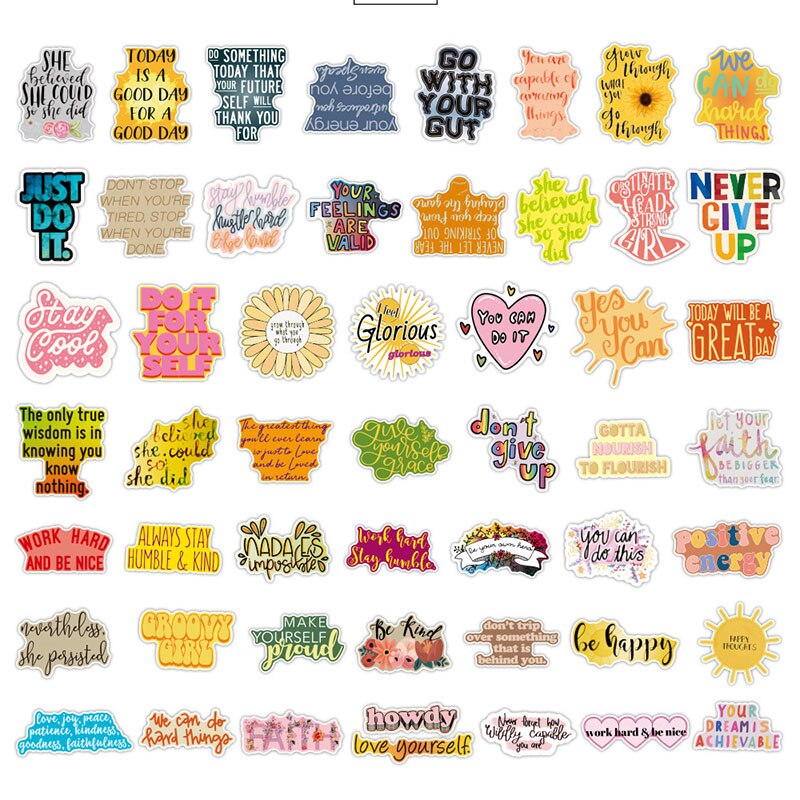 50PCS Motivational Phrases Graffiti Sticker Inspirational Life Quotes DIY Laptop Study Room Scrapbooking Waterproof Decals