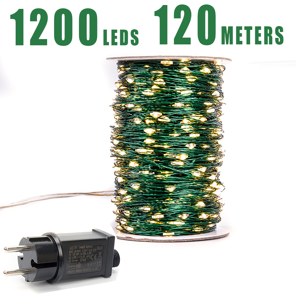 Grønn kabel led-lyslenke julelys utendørs girlander vanntett juletrær julepynt