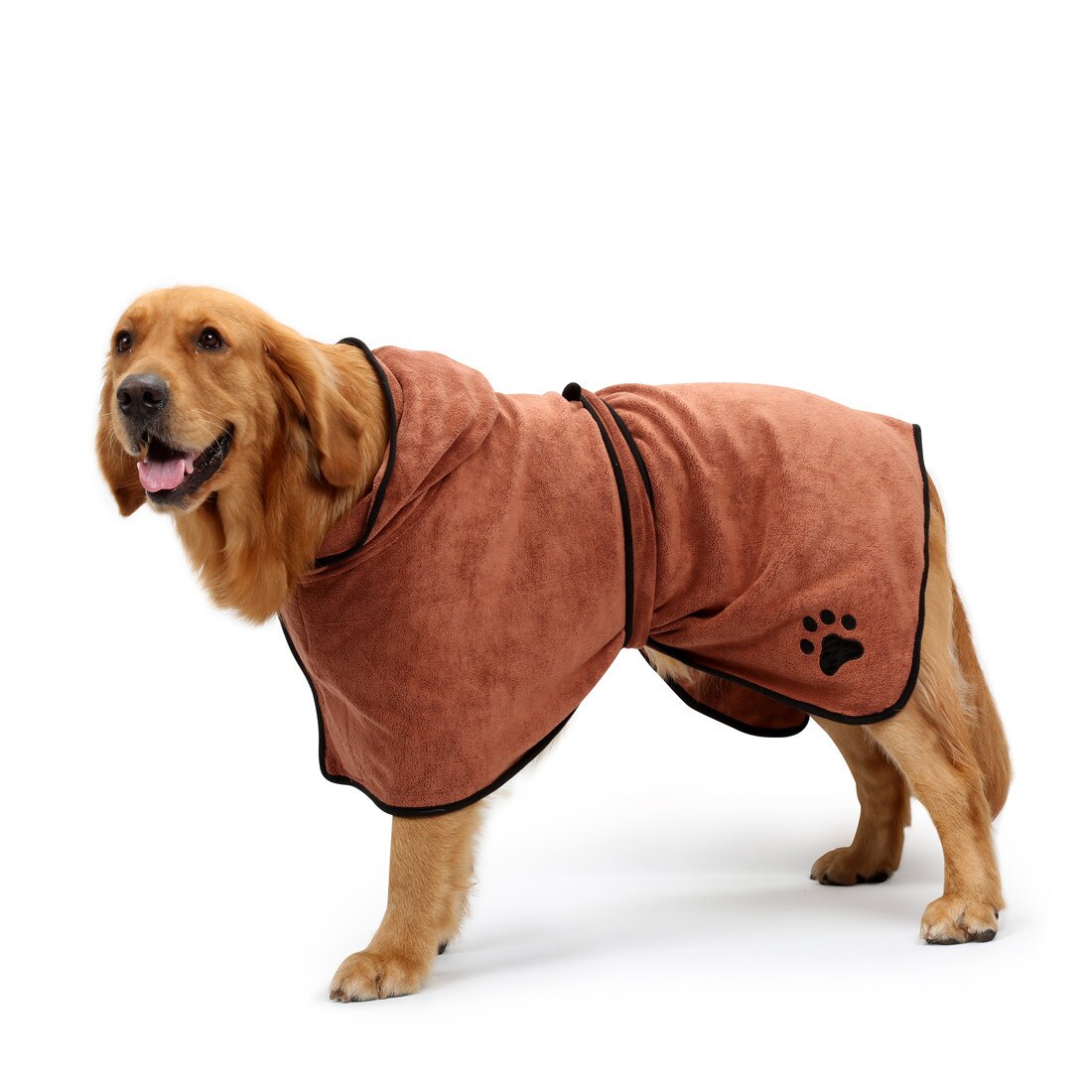 Pet Bathrobe Dog Towel - 100% Cotton - Absorbent Cat Drying Coat - XS-XL: Brown / Back length 50cm