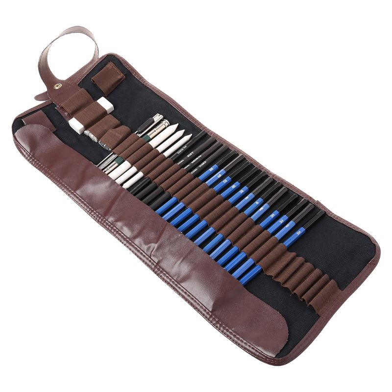 24pcs Sketching Drawing Art Tool Kit Graphite Charcoal Pencils Eraser Craft Painting Set