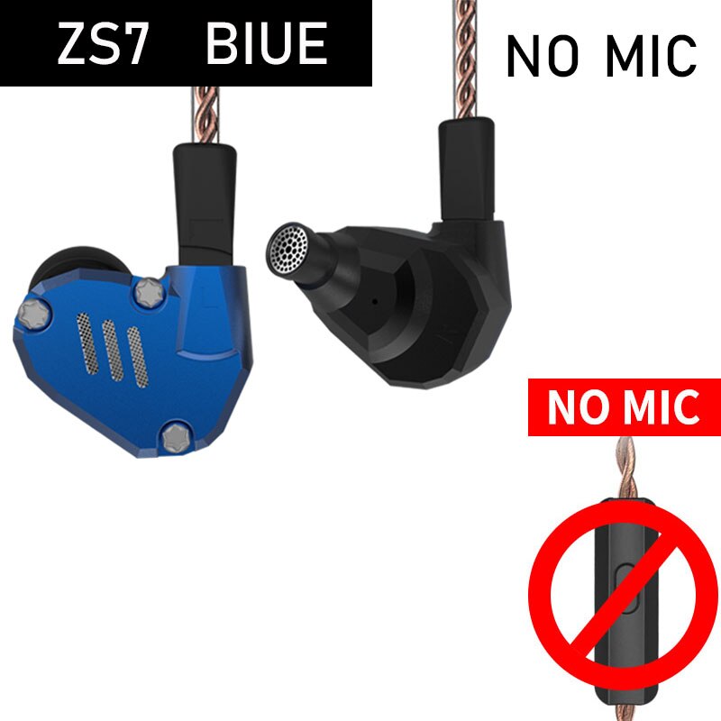 KZ ZS7 4BA+1DD Hybrid In Ear Earphones HIFI Earbuds Bass Headset DJ Monitor Earphone for KZ ZS6 AS10 ZST ZSN Pro ZS10: blue no mic