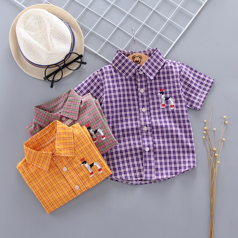 Kinder Hemd Kurzarm Mit Farbverlauf - Sommer Shirt Für Jungen Mit Button-Down Kragen