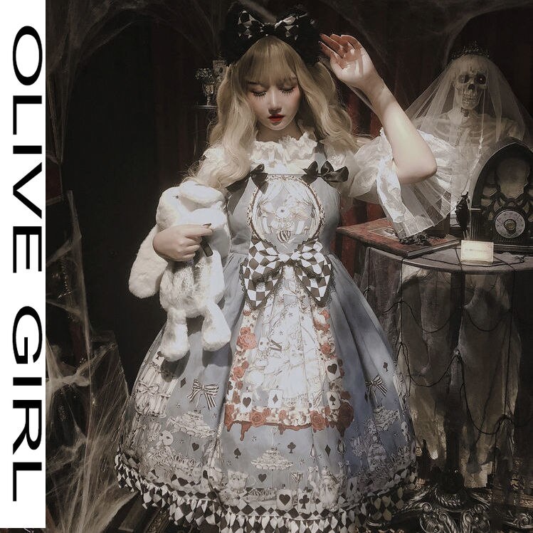 Jsk Lolita-vestido gótico Retro para mujer, vestido de Lolita con tirantes, estilo Harajuku, a la , sin mangas,
