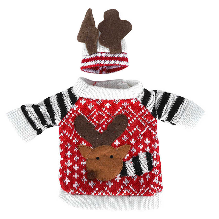 Couvre-bouteille de vin en tricot pour noël 2 pièces/ensemble, mignon, élan, Champagne, pull pour décorations de fête, décoration de bouteille de vin