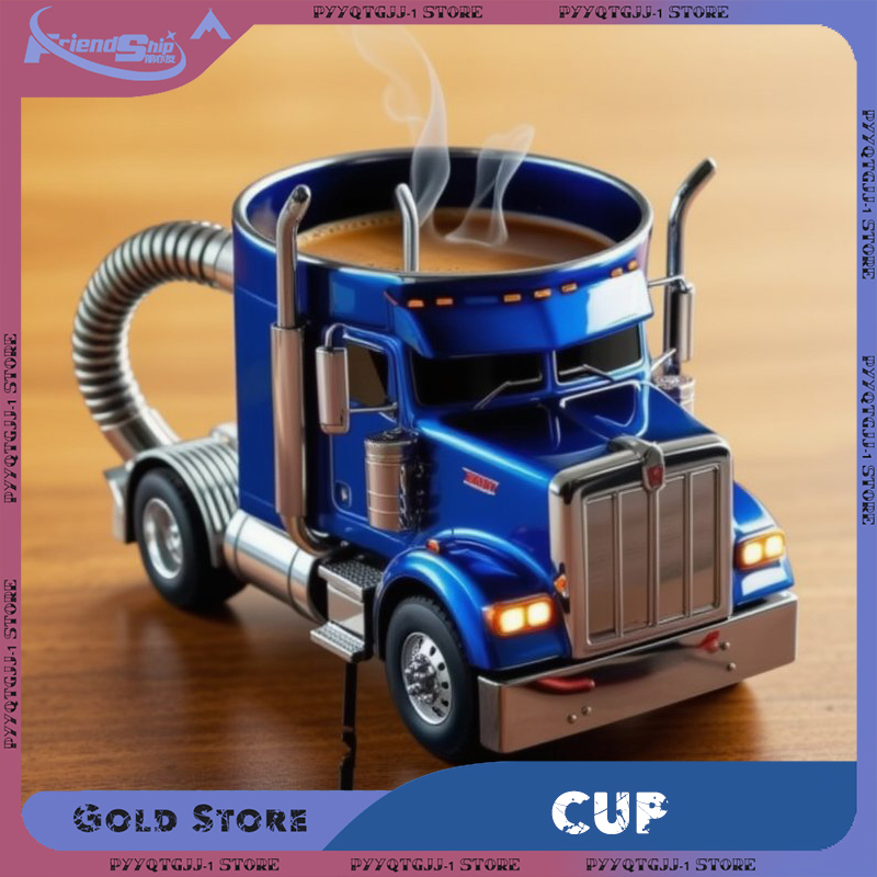 Tazza da caffè per camion semi-rimorchio Tazze da acqua artigianali per la casa da tavolo Tazza in acciaio inossidabile Ornamento Regalo unico per tazza a forma di semi-camion