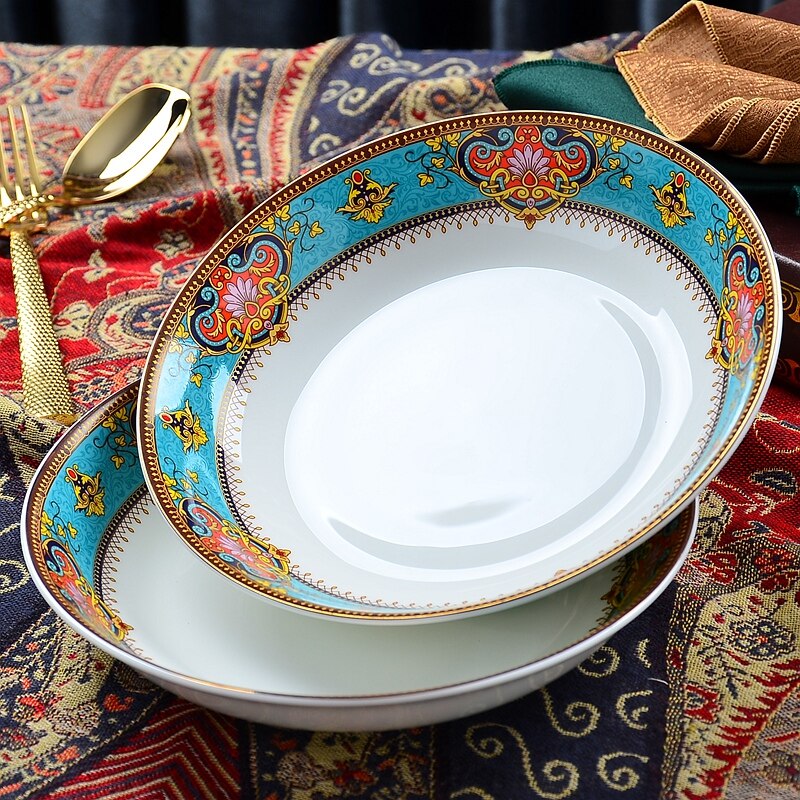 4pcs set, 8inch, fine bone china dinner set of plates, Thailand , porcelain plate platte, deep food plate kitchen, buffet