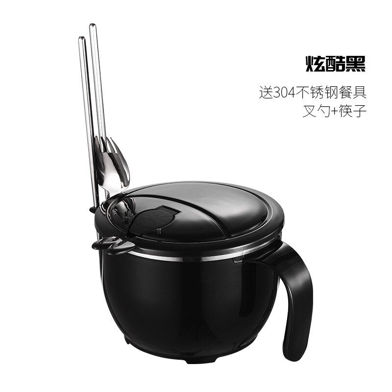 304 Rvs Instant Noodle Kom Studenten Slaapzaal Draagbare Container Japanse Stijl Grote Volume Met Eetstokjes Lepel: 304 plus Spoon Chopsticks Instant Noodle Bowl  Cool Black 