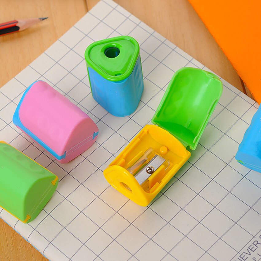Sacapuntas de lápiz con forma geométrica para estudiantes Sacapuntas de lápiz Manual de un solo orificio de plástico de tamaño compacto para escuela, hogar y oficina