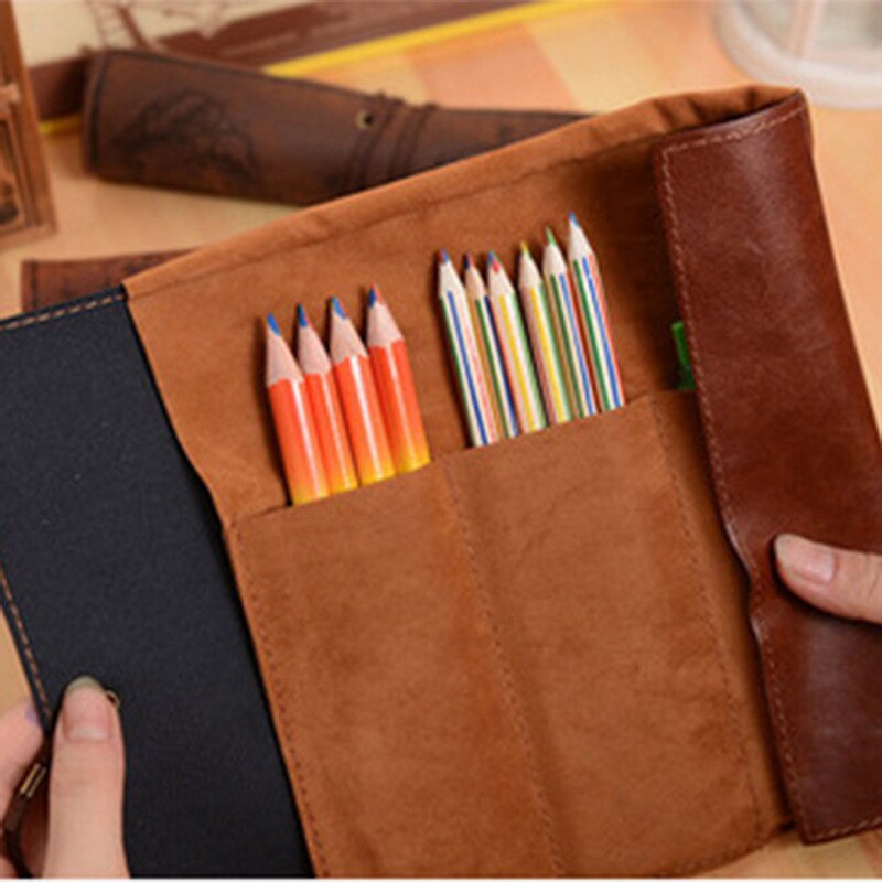 Vintage Pirate Treasure Map Pencil Cases PU Leather Roll Pen Bag Pouch For Stationary School Supplies Make Up Cosmetic Bag