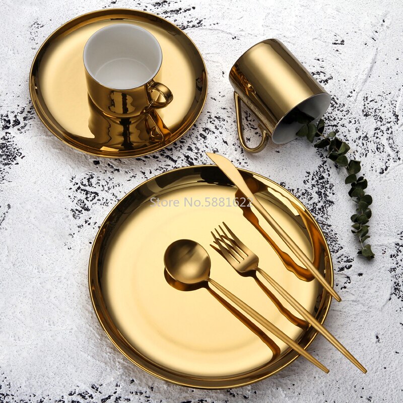 Kaffekoppsett Gull/Sølv Bone China - 260ml & 330ml Kopper med Skål