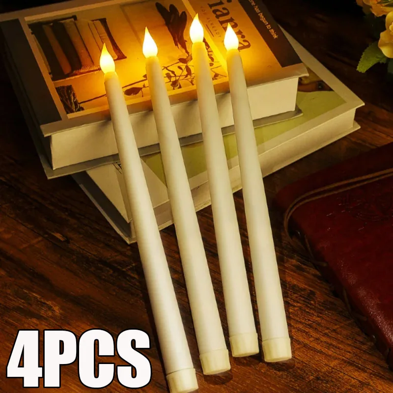 Vela LED larga de Navidad, vela puntiaguda sin llama, alimentada por batería, vela parpadeante para Iglesia, decoración del hogar, 4/1 Uds.