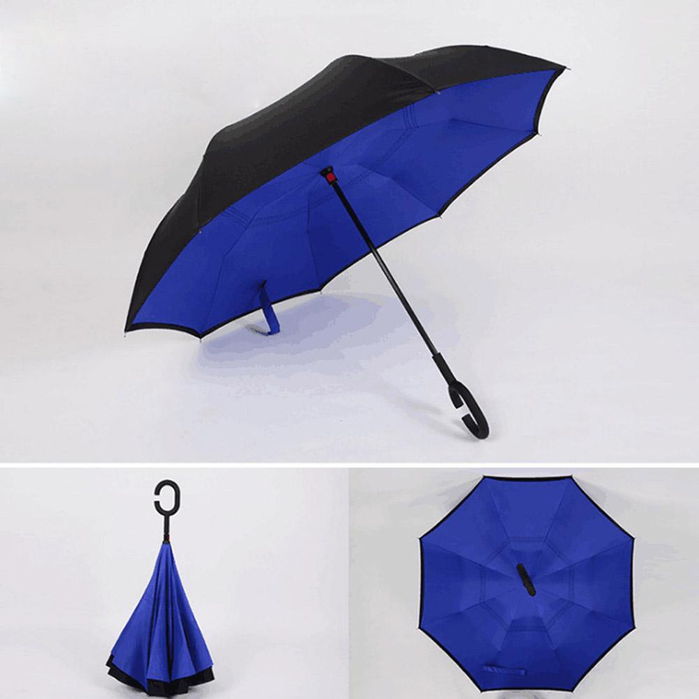 Windproof Reverse Folding Double Layer Inverted Chuva Umbrella Self Stand Rain Protection C-Hook Hands For Car