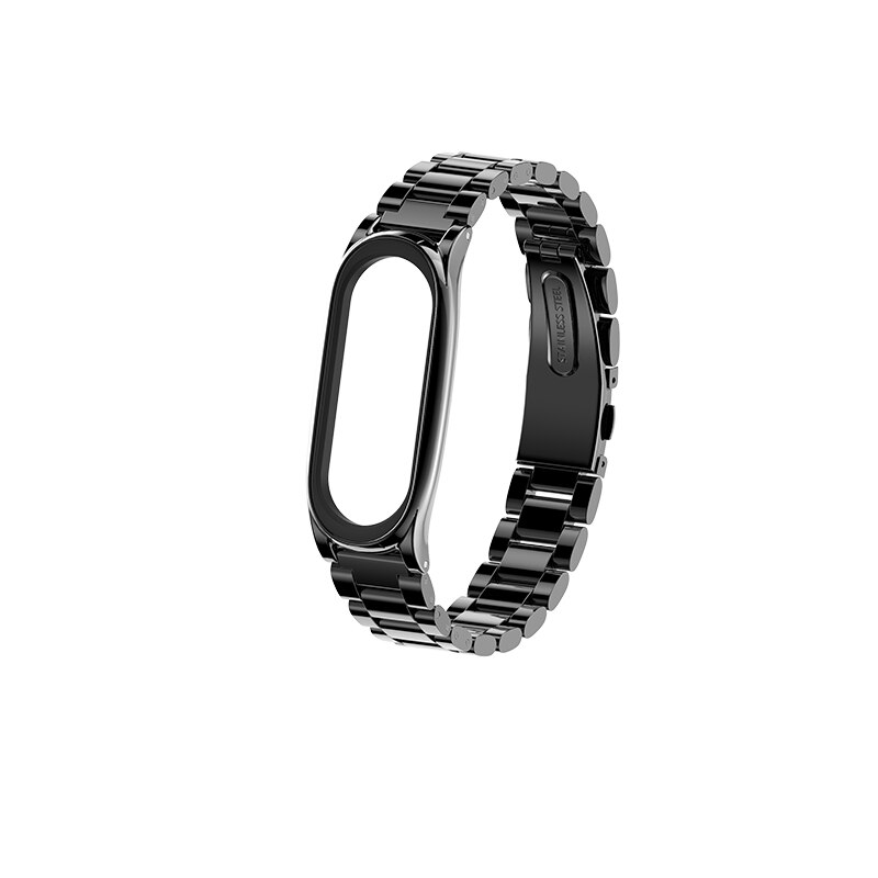 Mijobs Mi band 4 Strap Metal Stainless Steel Bracelet for Xiaomi Mi Band 4 Mi Band 3 Strap Smart Watch Miband 4 correa Wristband: Bead Plus Black