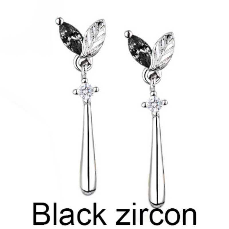 Argento Orecchini di Foglie di Acqua Orecchino di goccia Nero 925 Orecchini di zircone Bianco Per Le Donne di Modo Della Ragazza Regalo Di Compleanno