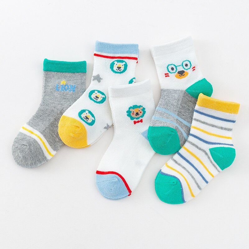 Chaussettes respirantes pour bébé garçon, 5 pièces, en maille fine, en coton, pour fille et enfant: THY002-lion / 1-3years