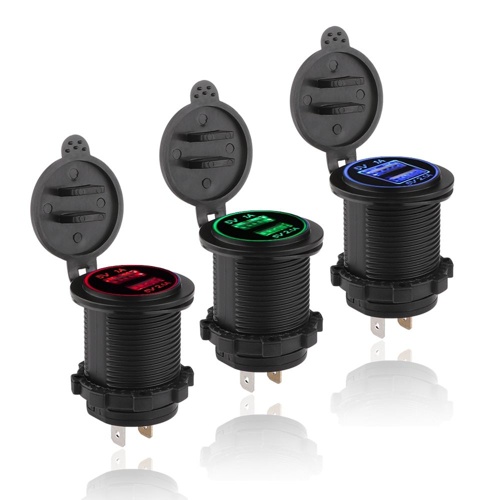 2 Port Car Charger Power Auto Truck Adapter 5V 2.1A USB Socket LED Panel Charge Mobile Phone Tablet For ATV Boat Motorcycle