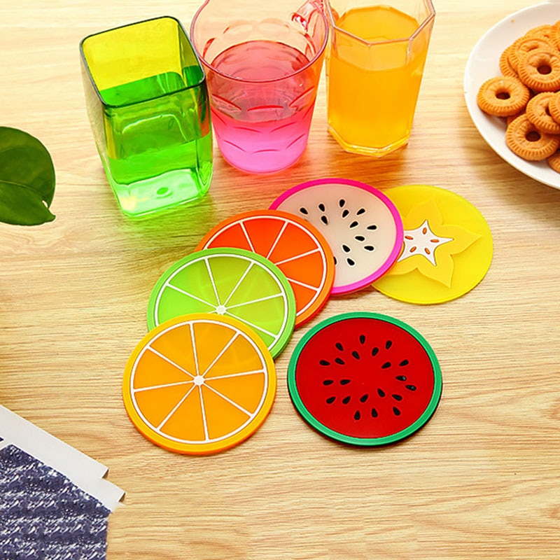 Cute Coaster Fruit Shape Silicone Cup Pad Slip Insulation Pad Mat Cup Drink Holder Placemat Mug Stand Home Kitchen Accessories