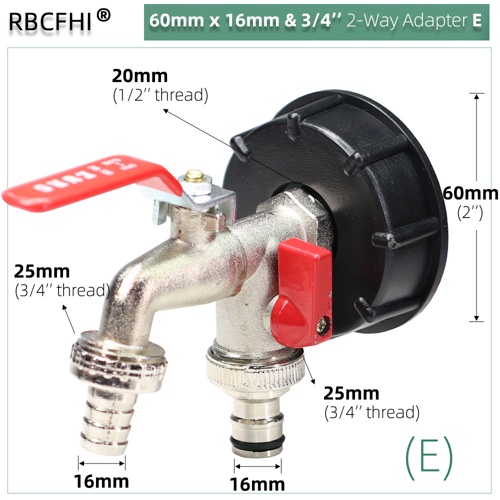 IBC Tote Adapter S60 Coarse Thread x 16mm 1/2'' 3/4'' Water Tank Shut Off Ball Valve Garden Hose Tap Ton Barrel Faucet Connecter: WHITE