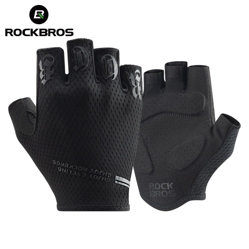 ROCKBROS Fahrradhandschuhe, stoßfeste Halbfinger-Handschuhe, atmungsaktiv, stoßfest, kurze Fahrradhandschuhe, Sommer-Handschuhe mit hoher Elastizität: L / Black